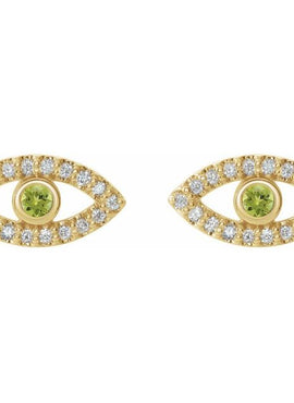 14K White Gold Natural Blue Sapphire & 1/8 CTW Natural Diamond Evil Eye Earrings