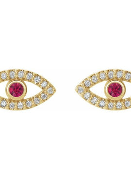 14K White Gold Natural Blue Sapphire & 1/8 CTW Natural Diamond Evil Eye Earrings