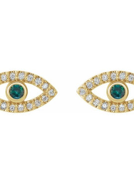 14K White Gold Natural Blue Sapphire & 1/8 CTW Natural Diamond Evil Eye Earrings