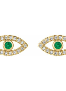 14K White Gold Natural Blue Sapphire & 1/8 CTW Natural Diamond Evil Eye Earrings