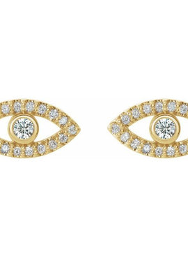 14K White Gold Natural Blue Sapphire & 1/8 CTW Natural Diamond Evil Eye Earrings