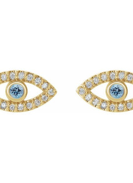 14K White Gold Natural Blue Sapphire & 1/8 CTW Natural Diamond Evil Eye Earrings