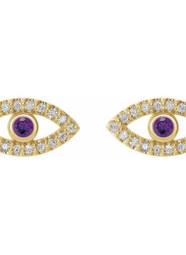 14K White Gold Natural Blue Sapphire & 1/8 CTW Natural Diamond Evil Eye Earrings