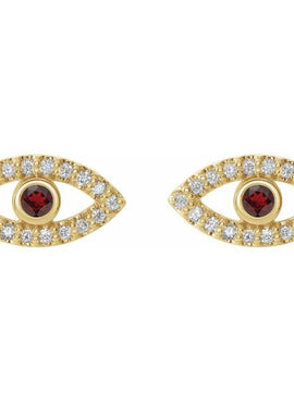 14K White Gold Natural Blue Sapphire & 1/8 CTW Natural Diamond Evil Eye Earrings