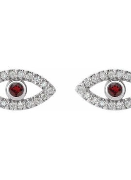 14K White Gold Natural Blue Sapphire & 1/8 CTW Natural Diamond Evil Eye Earrings