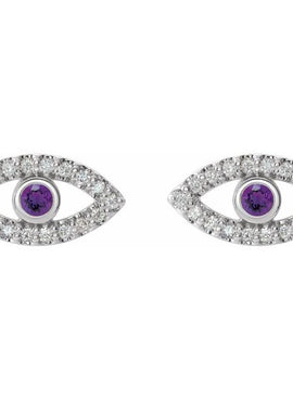14K White Gold Natural Blue Sapphire & 1/8 CTW Natural Diamond Evil Eye Earrings