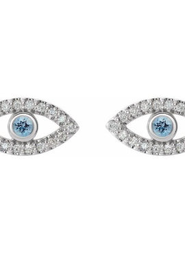 14K White Gold Natural Blue Sapphire & 1/8 CTW Natural Diamond Evil Eye Earrings