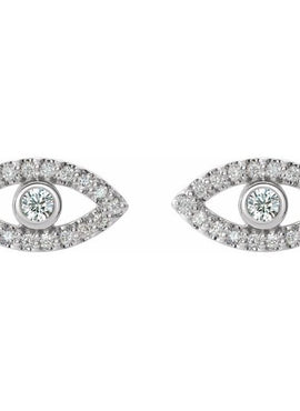 14K White Gold Natural Blue Sapphire & 1/8 CTW Natural Diamond Evil Eye Earrings