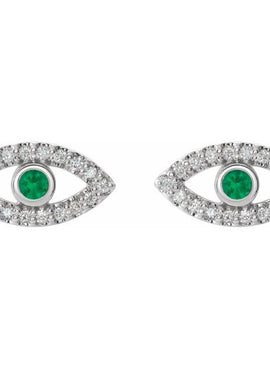 14K White Gold Natural Blue Sapphire & 1/8 CTW Natural Diamond Evil Eye Earrings