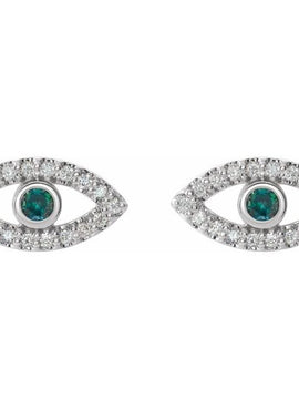 14K White Gold Natural Blue Sapphire & 1/8 CTW Natural Diamond Evil Eye Earrings