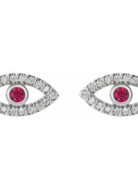 14K White Gold Natural Blue Sapphire & 1/8 CTW Natural Diamond Evil Eye Earrings