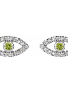 14K White Gold Natural Blue Sapphire & 1/8 CTW Natural Diamond Evil Eye Earrings