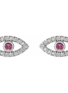 14K White Gold Natural Blue Sapphire & 1/8 CTW Natural Diamond Evil Eye Earrings