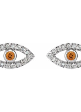 14K White Gold Natural Blue Sapphire & 1/8 CTW Natural Diamond Evil Eye Earrings