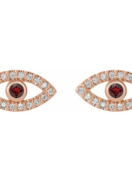 14K White Gold Natural Blue Sapphire & 1/8 CTW Natural Diamond Evil Eye Earrings