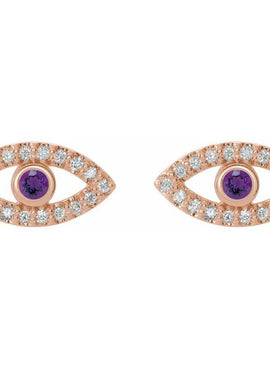 14K White Gold Natural Blue Sapphire & 1/8 CTW Natural Diamond Evil Eye Earrings