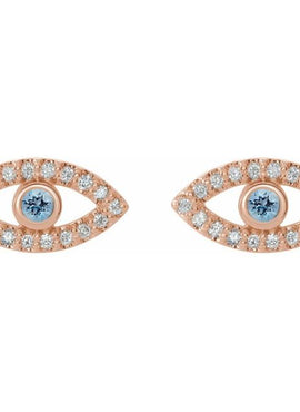 14K White Gold Natural Blue Sapphire & 1/8 CTW Natural Diamond Evil Eye Earrings
