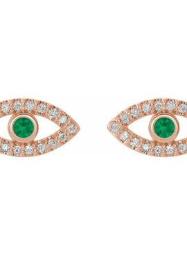 14K White Gold Natural Blue Sapphire & 1/8 CTW Natural Diamond Evil Eye Earrings