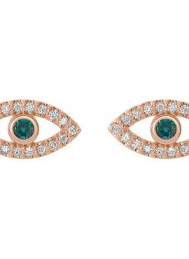 14K White Gold Natural Blue Sapphire & 1/8 CTW Natural Diamond Evil Eye Earrings