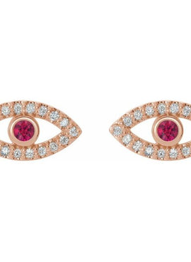 14K White Gold Natural Blue Sapphire & 1/8 CTW Natural Diamond Evil Eye Earrings