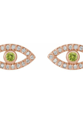 14K White Gold Natural Blue Sapphire & 1/8 CTW Natural Diamond Evil Eye Earrings