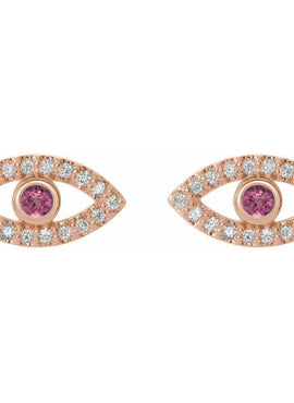 14K White Gold Natural Blue Sapphire & 1/8 CTW Natural Diamond Evil Eye Earrings