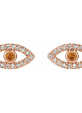 14K White Gold Natural Blue Sapphire & 1/8 CTW Natural Diamond Evil Eye Earrings