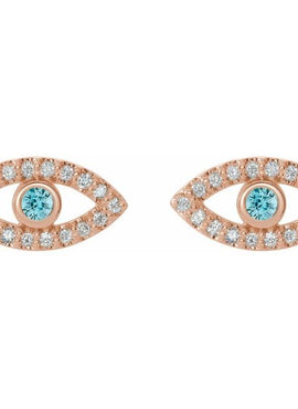 14K White Gold Natural Blue Sapphire & 1/8 CTW Natural Diamond Evil Eye Earrings