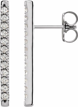 14K White Gold 1/8 CTW Natural Diamond French-Set Bar Earrings
