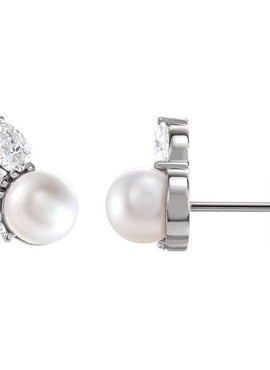 14K White Gold Cultured White Akoya Pearl & 1/2 CTW Natural Diamond Earrings