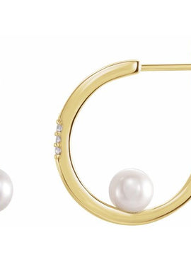 14K White Gold Cultured White Freshwater Pearl & .025 CTW Natural Diamond Hoop Earrings