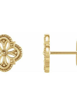 14K White Gold Vintage-Inspired Clover Earrings