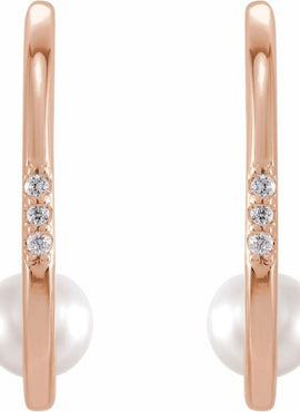 14K White Gold Cultured White Freshwater Pearl & .025 CTW Natural Diamond Hoop Earrings