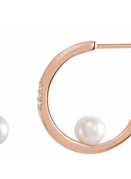 14K White Gold Cultured White Freshwater Pearl & .025 CTW Natural Diamond Hoop Earrings