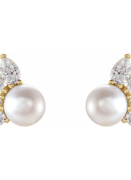 14K White Gold Cultured White Akoya Pearl & 1/2 CTW Natural Diamond Earrings
