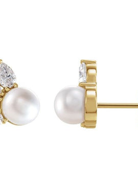 14K White Gold Cultured White Akoya Pearl & 1/2 CTW Natural Diamond Earrings
