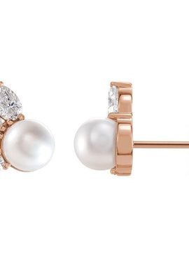14K White Gold Cultured White Akoya Pearl & 1/2 CTW Natural Diamond Earrings