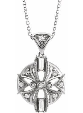 14K White Gold 1/4 CTW Natural Diamond Vintage-Inspired Pendant
