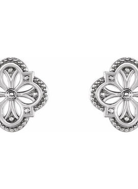 14K White Gold Vintage-Inspired Clover Earrings