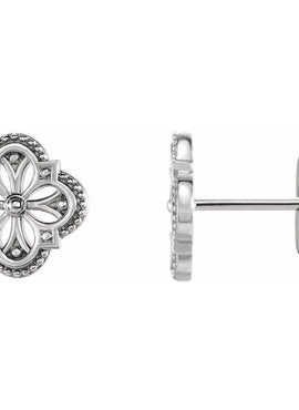 14K White Gold Vintage-Inspired Clover Earrings