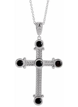 14K White Gold Natural Black Onyx Cross Pendant