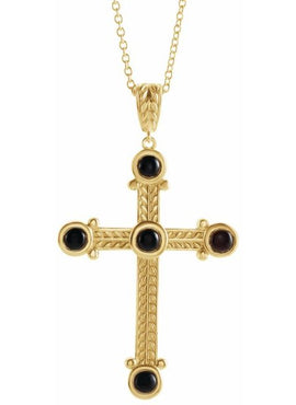 14K White Gold Natural Black Onyx Cross Pendant