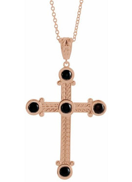 14K White Gold Natural Black Onyx Cross Pendant