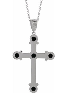 14K White Gold Natural Black Onyx Cross Pendant