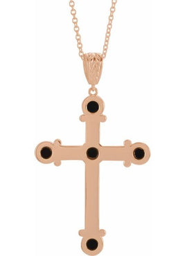 14K White Gold Natural Black Onyx Cross Pendant