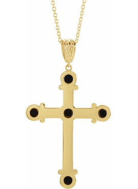 14K White Gold Natural Black Onyx Cross Pendant