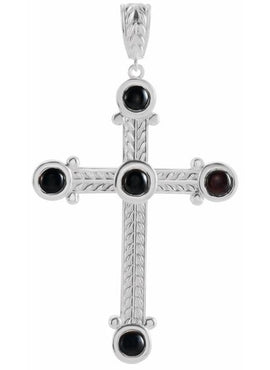 14K White Gold Natural Black Onyx Cross Pendant