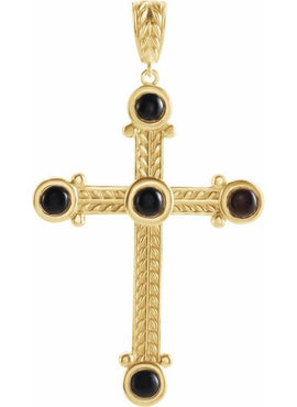 14K White Gold Natural Black Onyx Cross Pendant