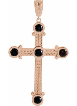 14K White Gold Natural Black Onyx Cross Pendant