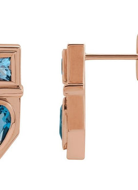 14K White Gold Natural Blue Multi-Gemstone Geometric Bar Earrings